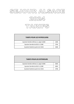 TARIFS SEJOURS ETE 2024